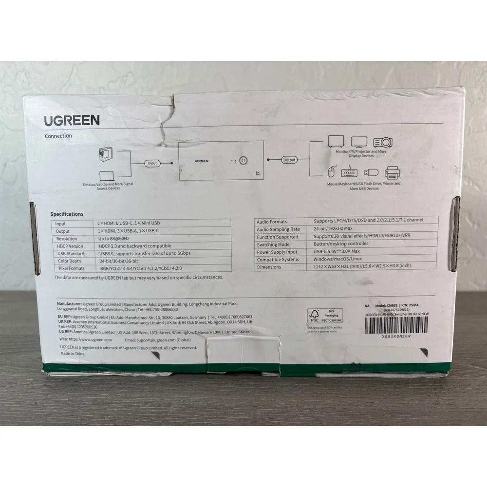 UGREEN 8K@60Hz HDMI KVM Switch 2 In 1 Out Display & 4 USB Between 2 PCs‎